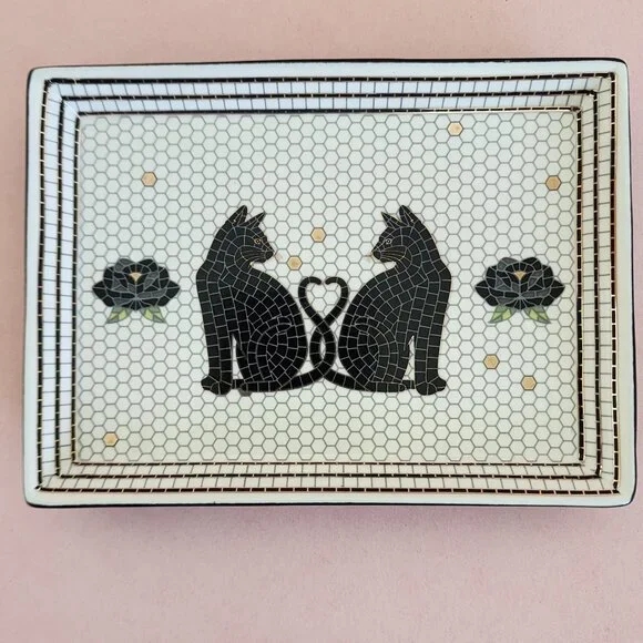 Anthropologie Bistro Tile Vanity Tray Cat Halloween NEW - Picture 4 of 10